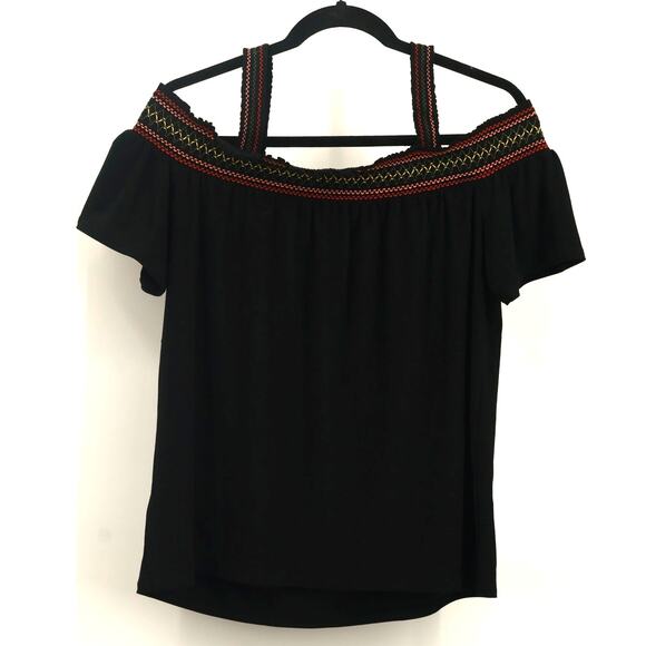 White House Black Market Women's of the Shoulder Embroidered Top Size M Black - Picture 2 of 5